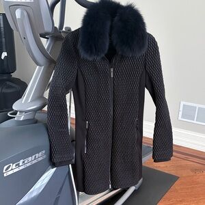 Zac Posen Black Quilted Teddy Jacket with Faux Fur Collar